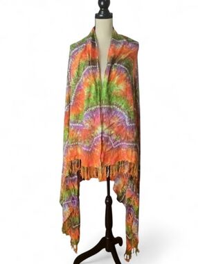 Multicolor Tie-Dye Fringe Wrap Scarf Sarong 42" x 66"